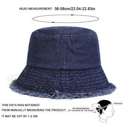 Unisex Light Board Edge Hole Denim Personality Bucket Hats