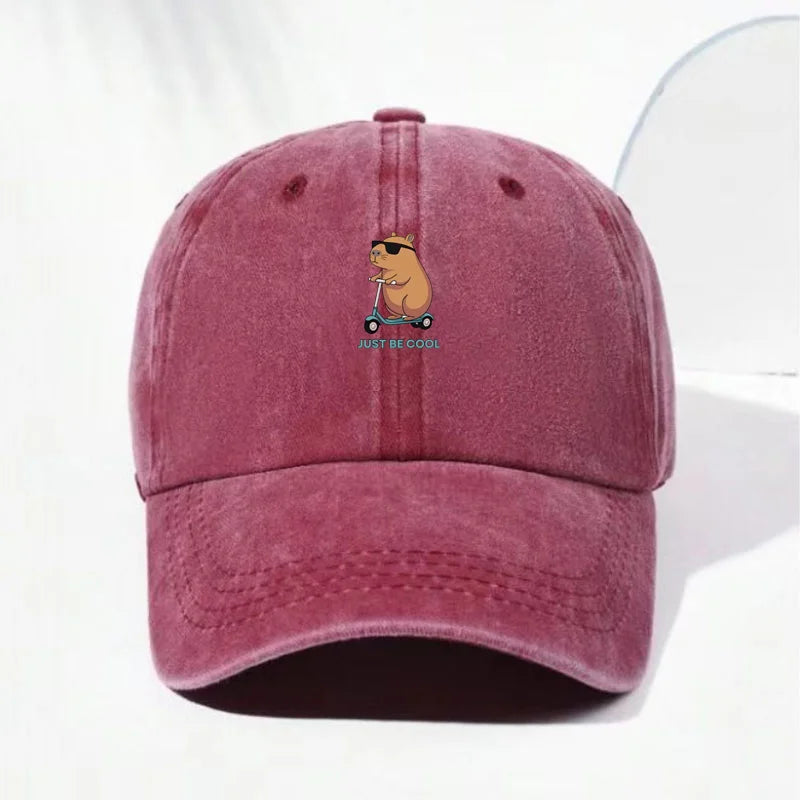 Capybara Cartoon Washed Cotton Baseball Cap For Men Women