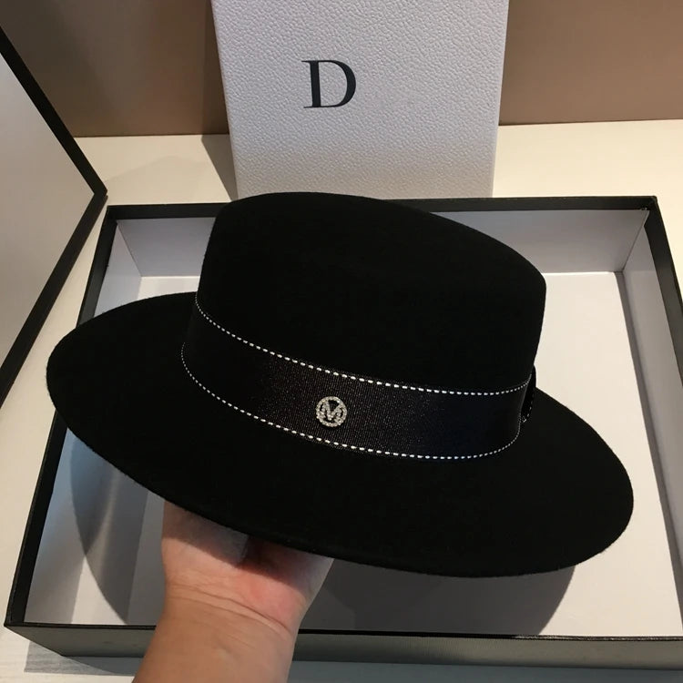 Fedora Hat Wide Brim Flat Top In Black And White Neutral Colors