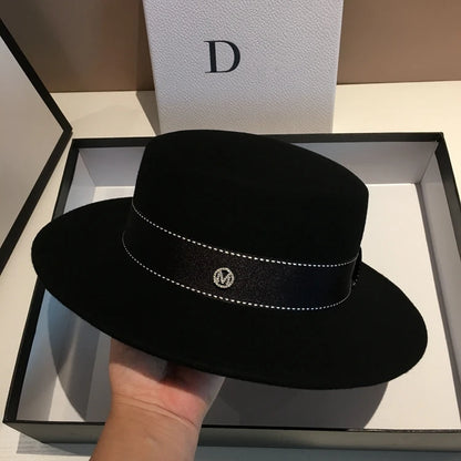 Fedora Hat Wide Brim Flat Top In Black And White Neutral Colors