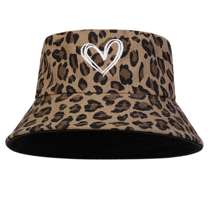 Unisex Leopard Print with Hearts Panama Fisherman Hat
