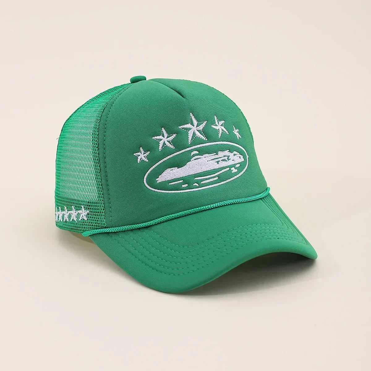 Fashionable Embroidered Baseball Hat Five Star Color Blocked Mesh