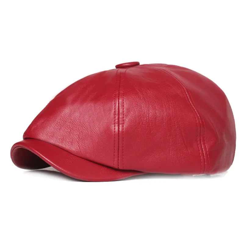 2025 Autumn And Winter Leather Solid Newsboy Caps