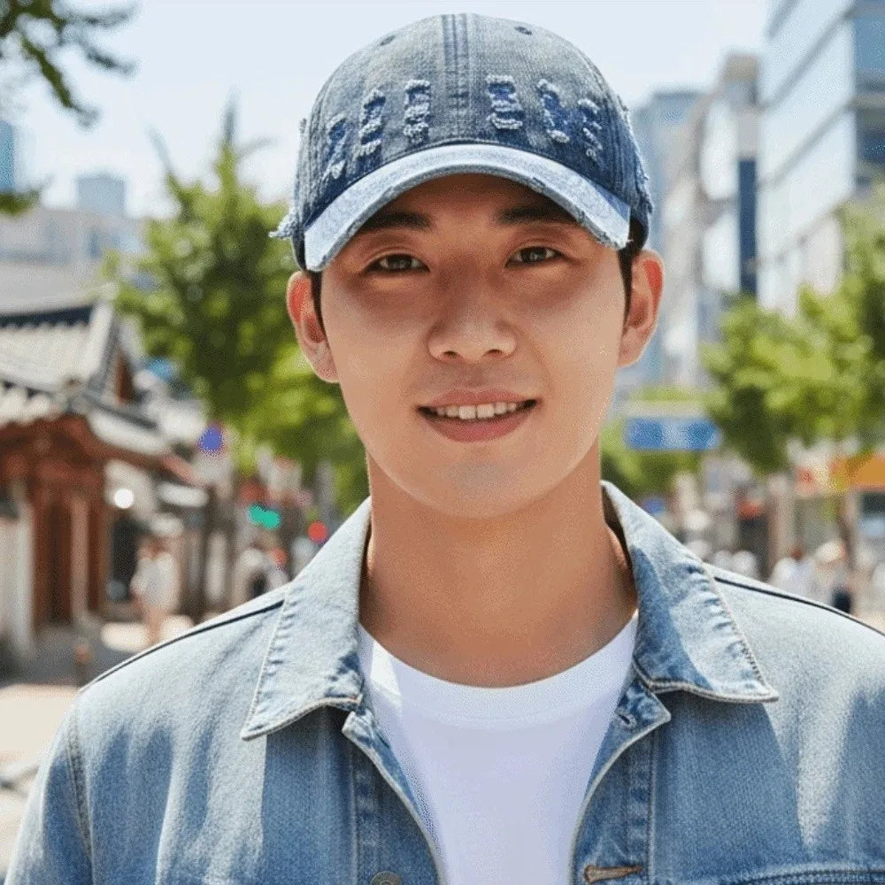 Adjustable Frayed Denim Baseball Cap