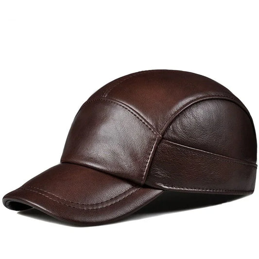 New 2023 Spring/Winter Man Genuine Leather Baseball Caps Male Warm