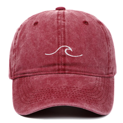 Wave Pattern Embroidered Baseball Cap, Solid Color Washed Retro Hat, Men's and Women's
