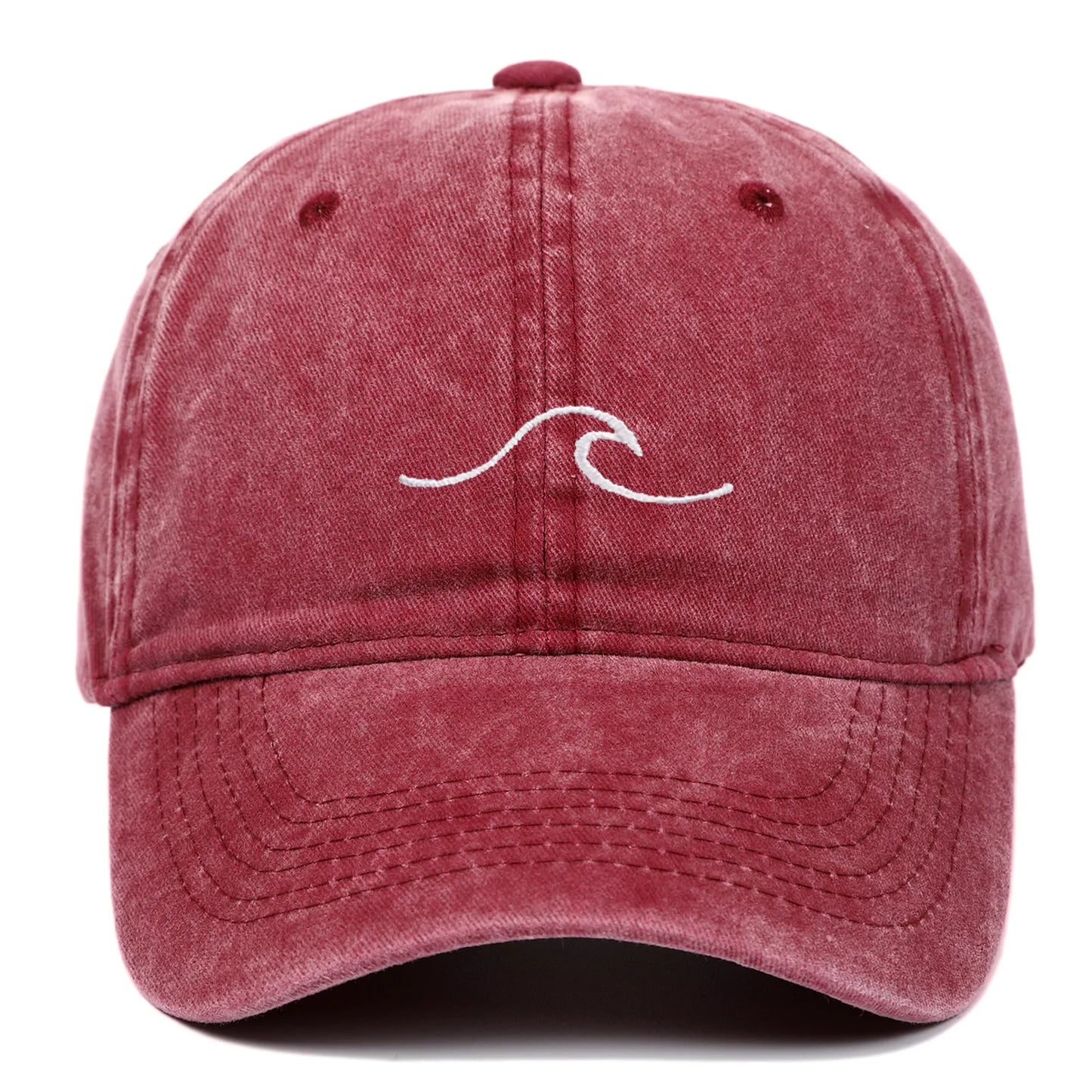 Wave Pattern Embroidered Baseball Cap, Solid Color Washed Retro Hat, Men's and Women's