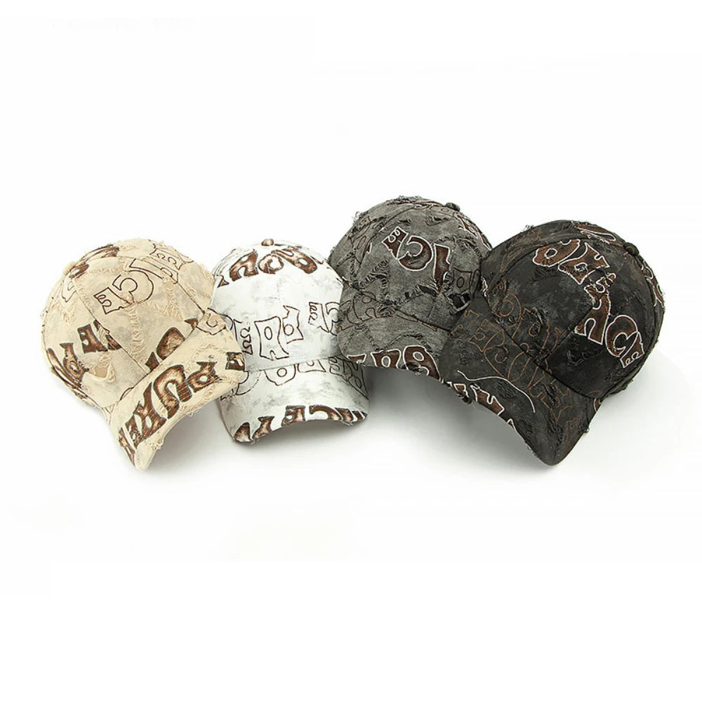 Holey-Edged, Frayed, Letter-Stamped Baseball Cap