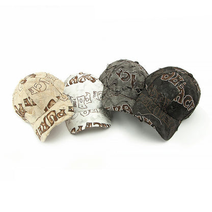 Holey-Edged, Frayed, Letter-Stamped Baseball Cap