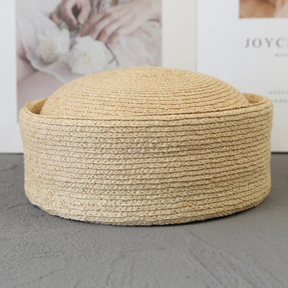 Brown Pillbox Hat Summer Straw Beret Sun Hats French