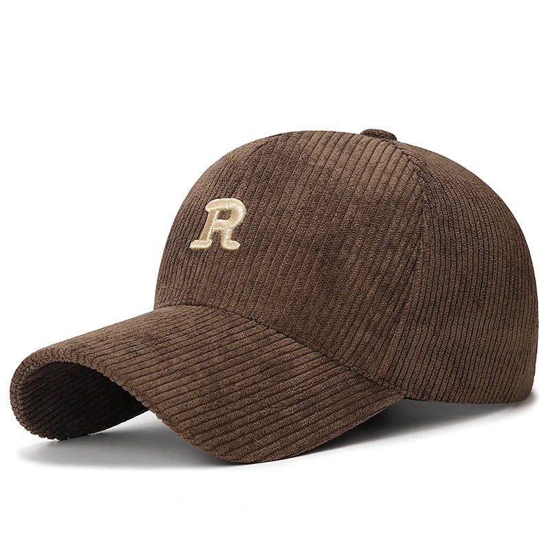 Autumn and Winter New Korean Version Simple Three Dimensional Letter R Solid Color Striped Baseball Cap