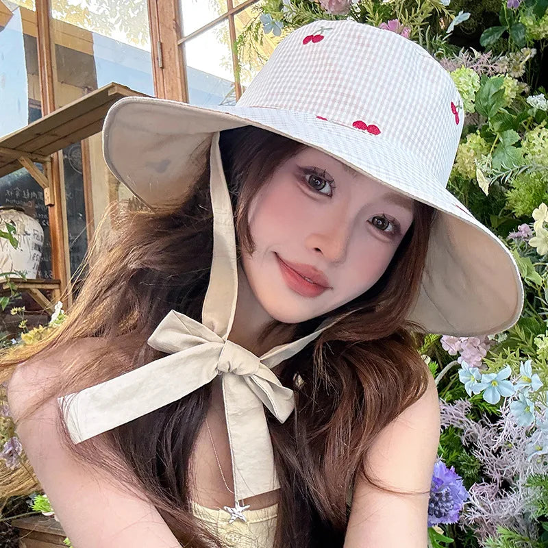 New Retro Plaid Fisherman Hat Woman's Spring And Summer