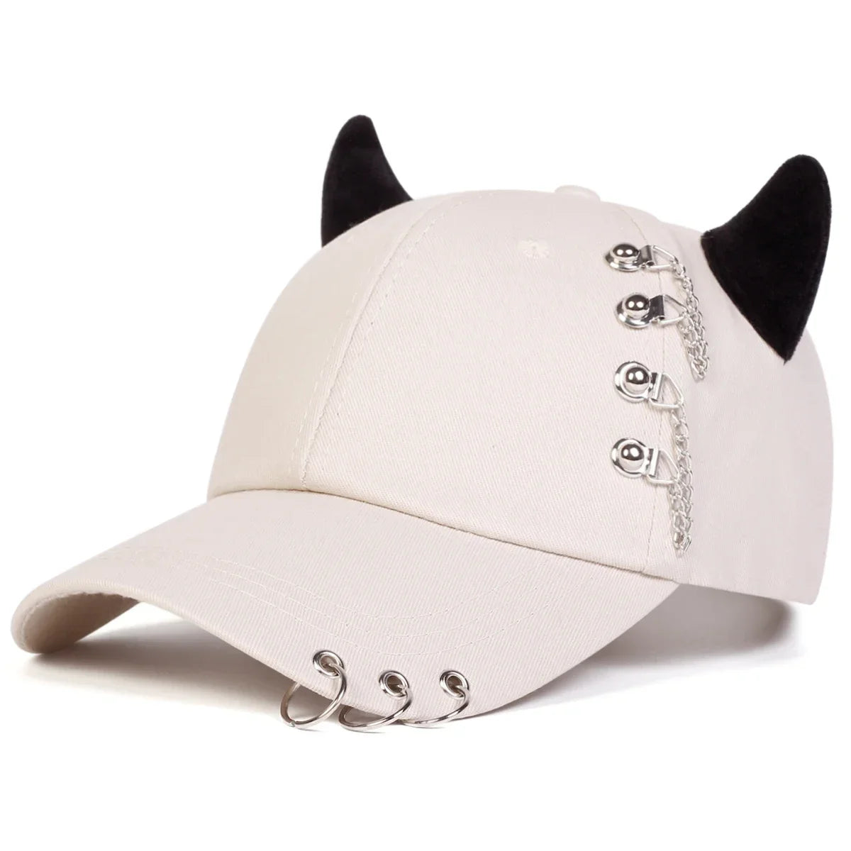 Unisex Circular Lron Ring Cow Horn Personality Baseball Caps Spring Autumn