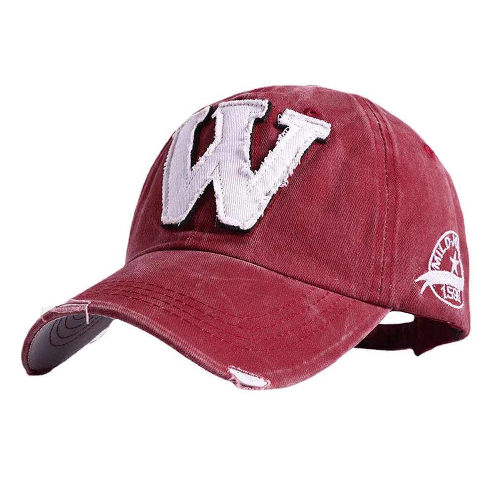 2025 W Letter Embroidery Washed Cotton Baseball Cap