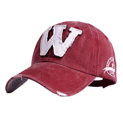 2025 W Letter Embroidery Washed Cotton Baseball Cap