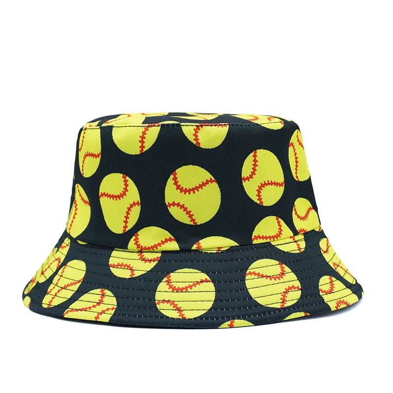 Baseball Printing Pattern Bucket Hat Balls Fisherman Hats Double Sides Panama Cap Caps For Men And Woman