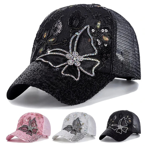 Unisex Butterfly Lace Glitter Baseball Net Caps