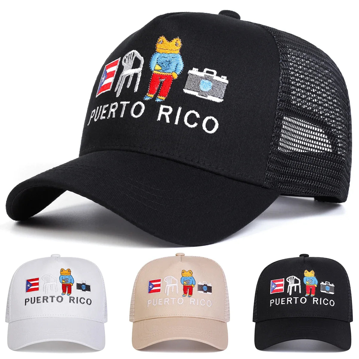 Unisex Puerto Rico Letter Embroidery Baseball Net Caps Spring and Summer