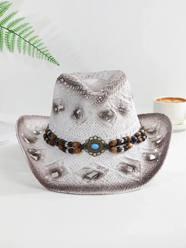 Straw Hat Women Men Summer Handmade Vintage Hollow Western