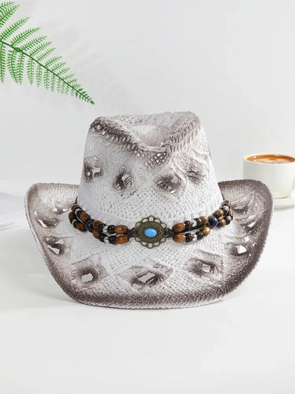 Straw Hat Women Men Summer Handmade Vintage Hollow Western