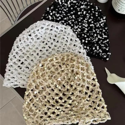 Ins Style Sequined Hollow Pullover Hats Women