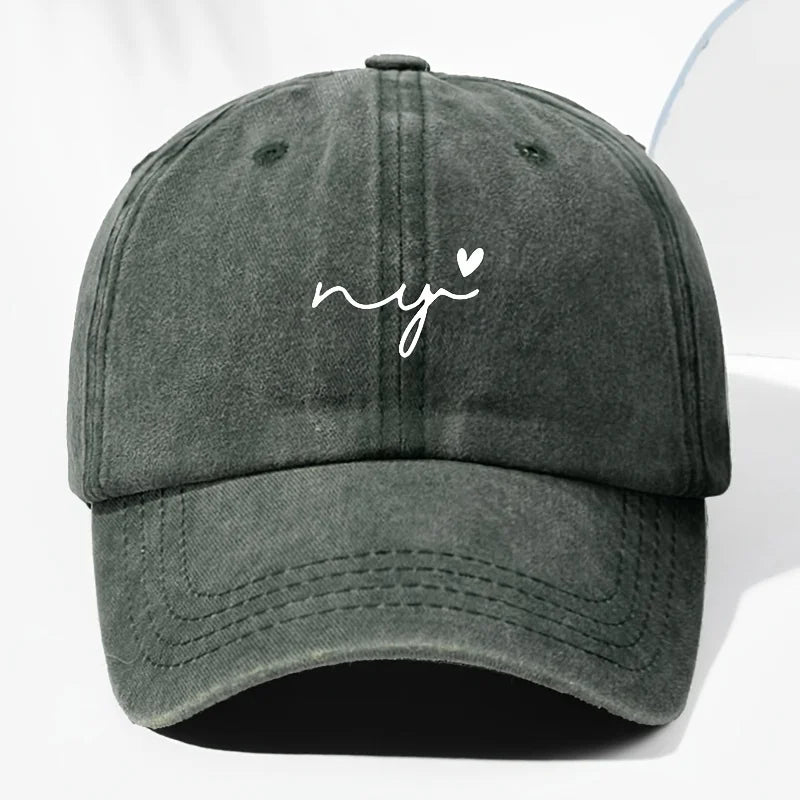 Small Heart Print Washed Vintage Baseball Cap Fashion Men Women Sun Hat