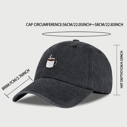 Embroidered Coffee Cup Print Washed Baseball Cap