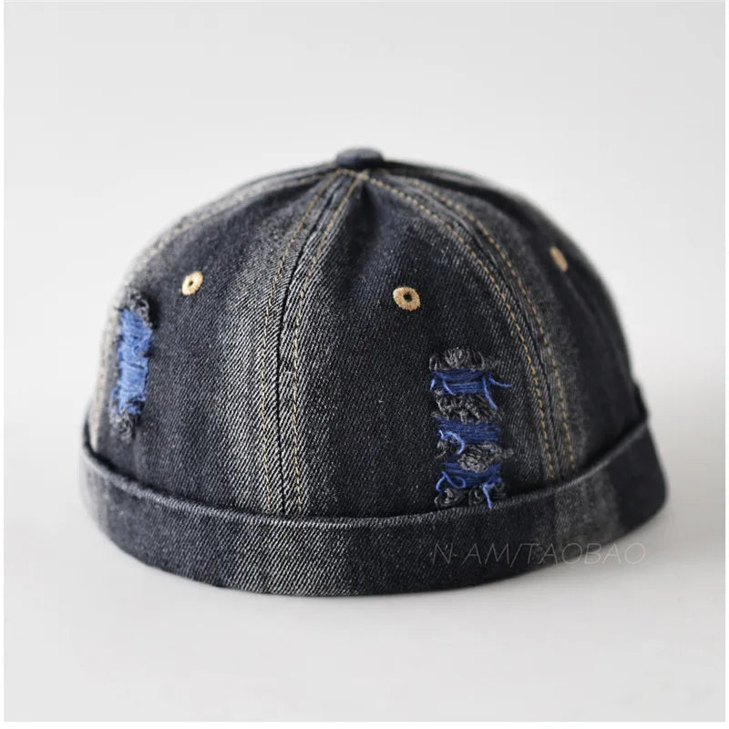 Vintage Washed Denim Brimless Docker Cap
