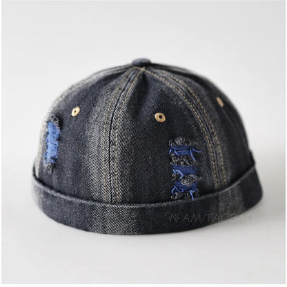 Vintage Washed Denim Brimless Docker Cap