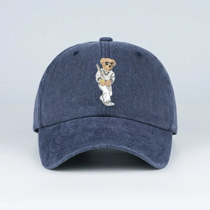 Classic Baseball Bear Print Washed Baseball Cap
