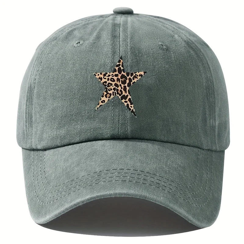 Retro Imitation Baseball Cap with Leopard Print Star Design for Leisure Outdoor Travel