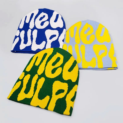 Solid-Color Letter Knitted Hat Winter Hat