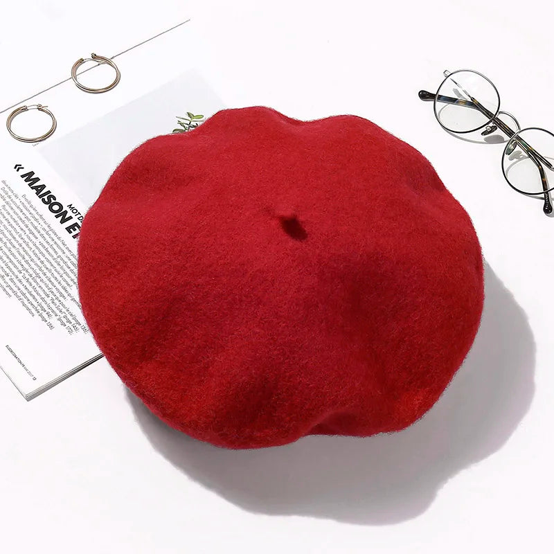 Wool Beret Hat Women Winter Thick French Hat Girls Solid Color Autumn