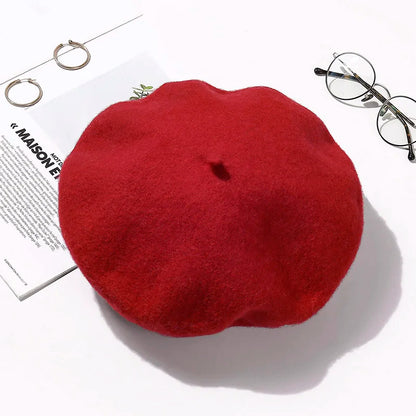 Wool Beret Hat Women Winter Thick French Hat Girls Solid Color Autumn