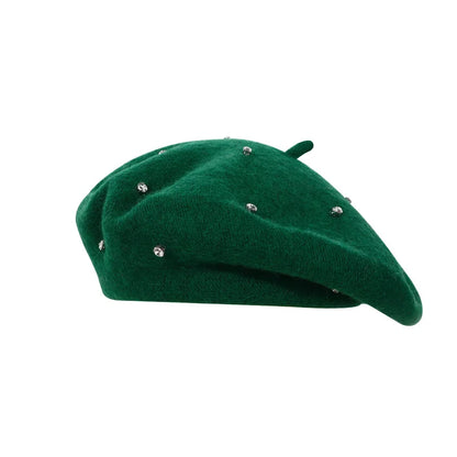 Rhinestone Women Beret Hat Autumn Winter Vintage French Artist Cap