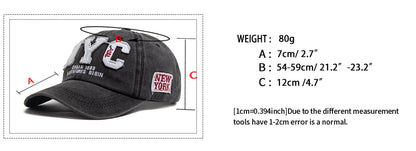 New Vintage Big Letter NYC Baseball Cap Men Cotton Washed Spring Autumn