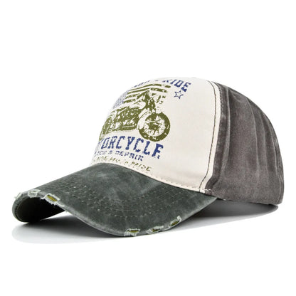 Vintage Washed Baseball Cap American Flag Motorcycle Print Distressed Dad Hat Outdoor Sun Cap Unisex