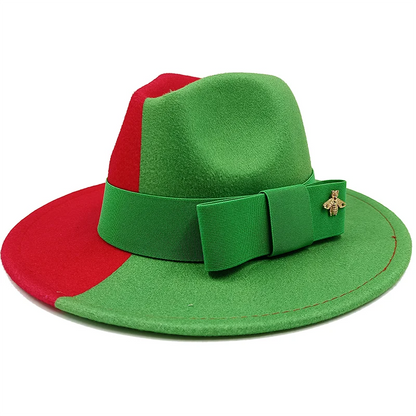 Bow Tie Fedora Hat Winter Round Bumpy Surface Flat Top