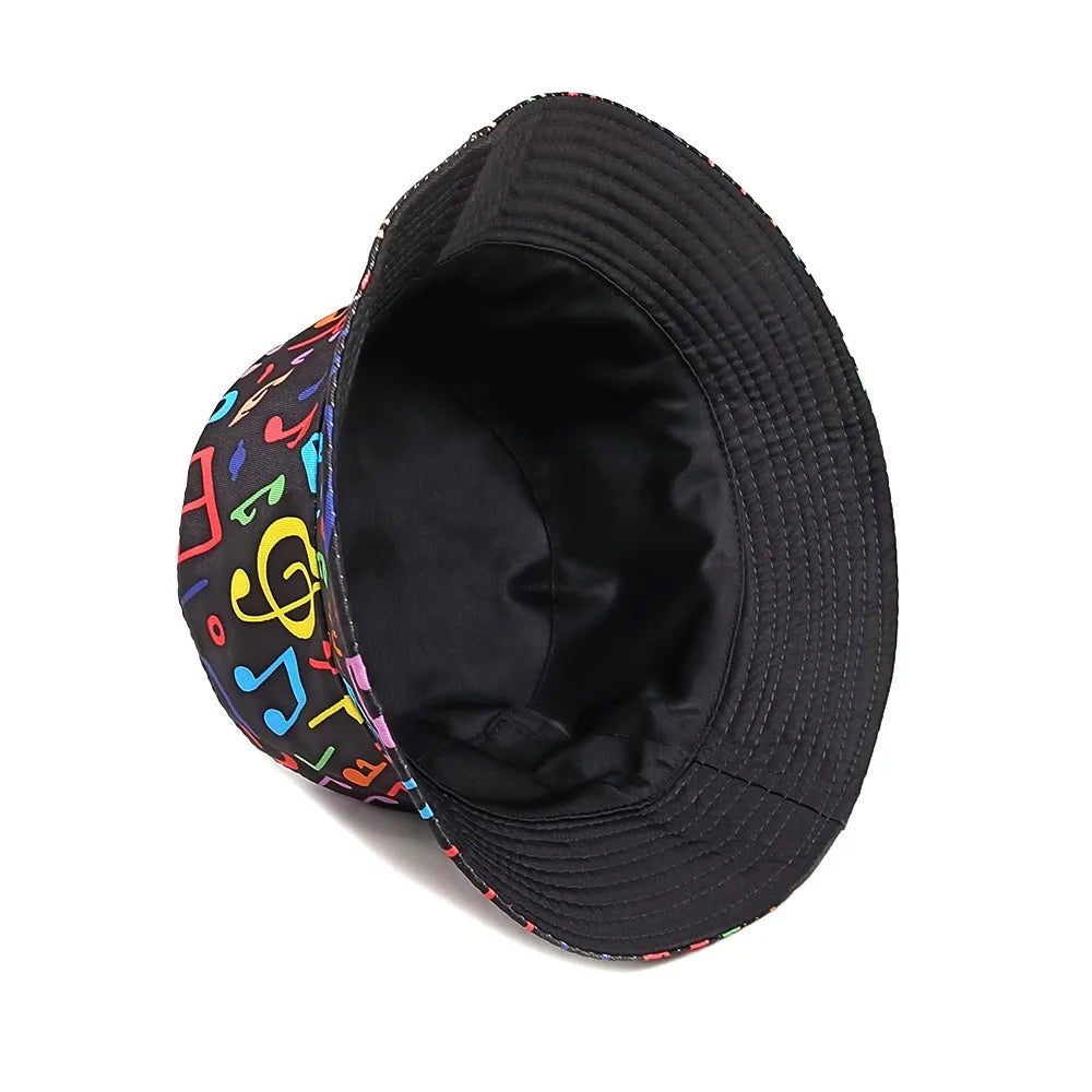 Fashion Musical Note Print Bucket Hat Unisex Casual Decorate Fisherman Caps