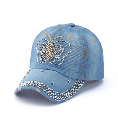 Baseball Cap Denim Distressed Rhinestone Bling Sparkle Hip Hop Hat