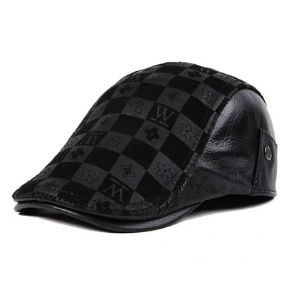 Genuine Leather Boina Thin Print Geometry Berets Hats