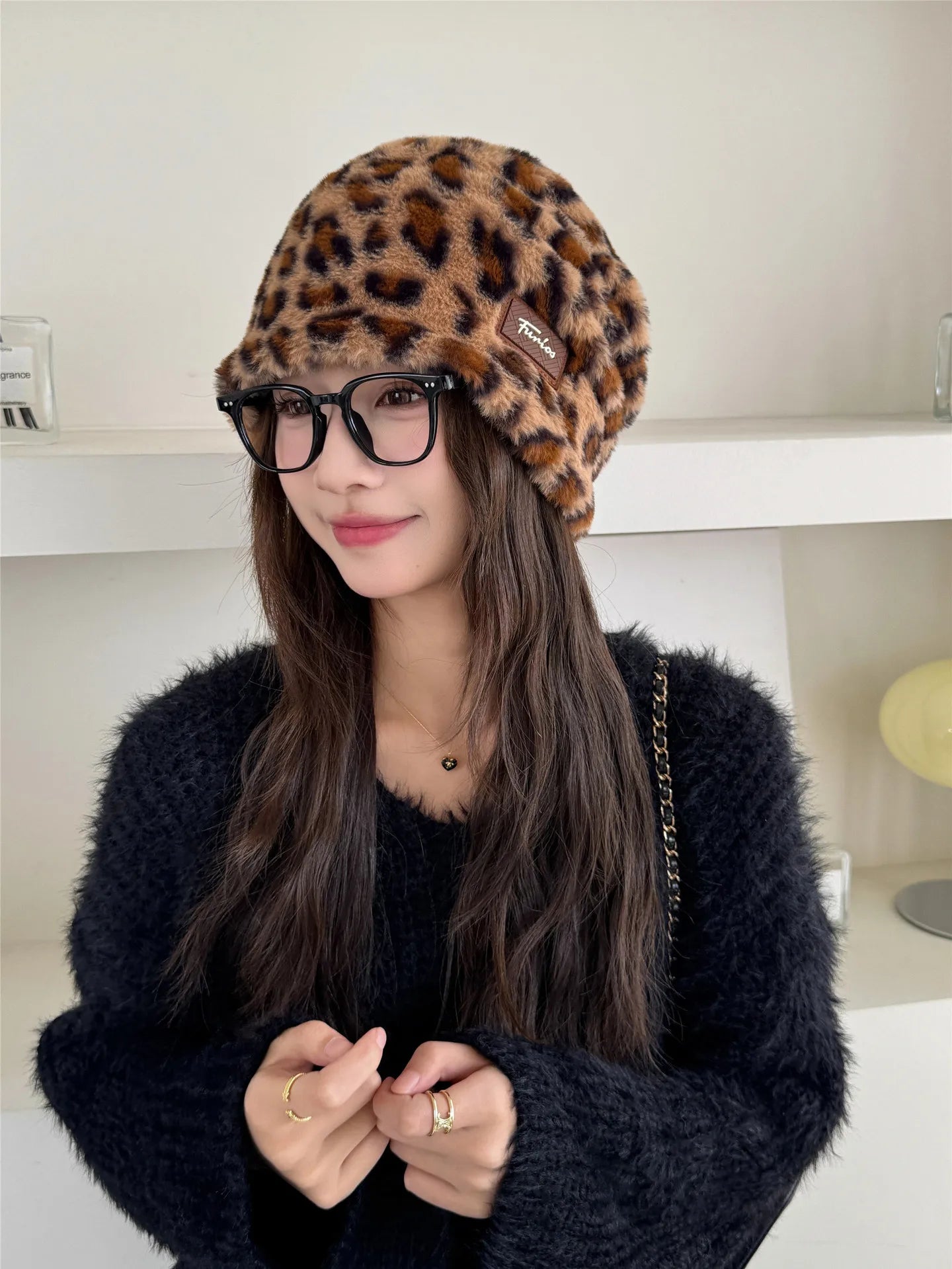 Warm Beanie Fashionable Pile Hat Leopard Print Plush Hat