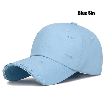 Fashion Unisex Distressed Design Style Solid Color Cotton Baseball Cap