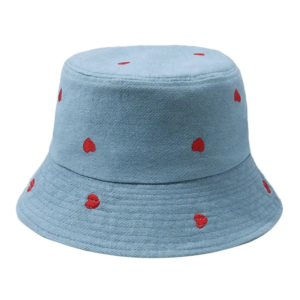 Summer Denim Bucket Hat UV Protection Wide Brim Sun Cap