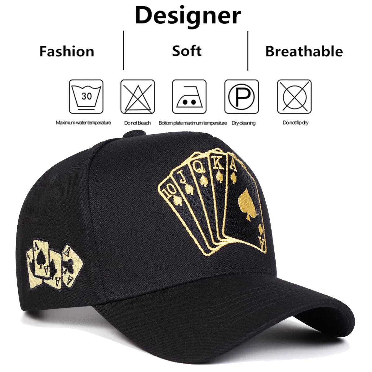 Unisex Poker Embroidery Baseball Caps Spring Autumn Outdoor Adjustable Casual Hats Sunscreen Hat Sports Cap