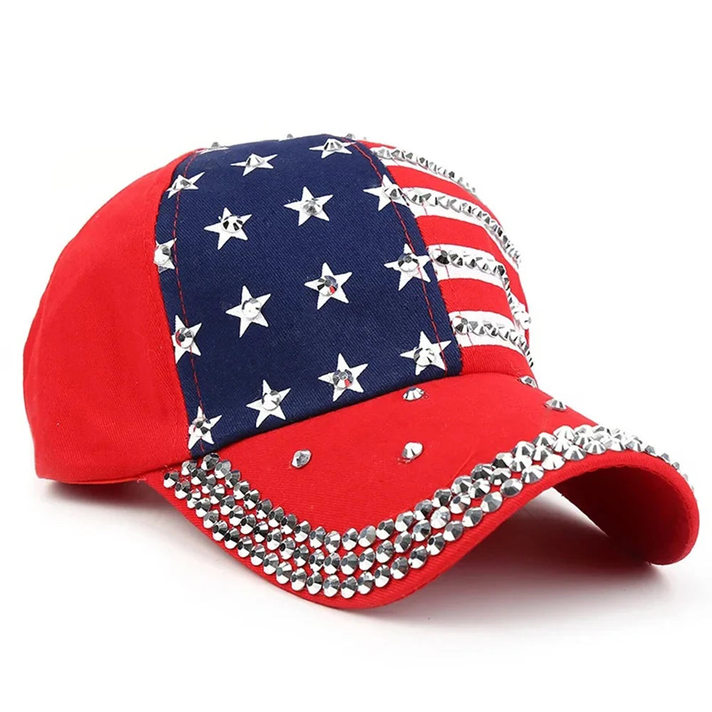 Men Women Baseball Cap USA Flag Diamond Rivet Brand Snapback Unisex