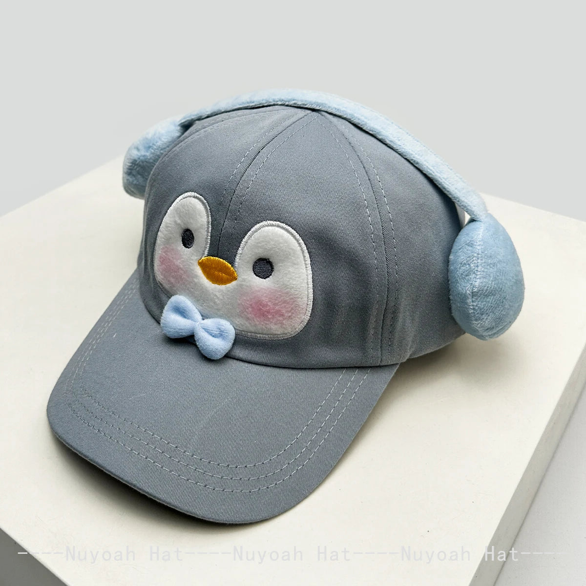 Korean Style Women Cartoon Cat Bear Ears Baseball Cap Plaid Sunshade Wing Versatile Penguin Peaked Cap