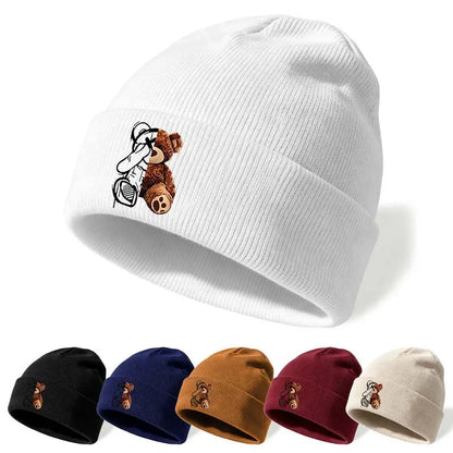 Cute Bear Embroidered Knitted Caps For Men And Women