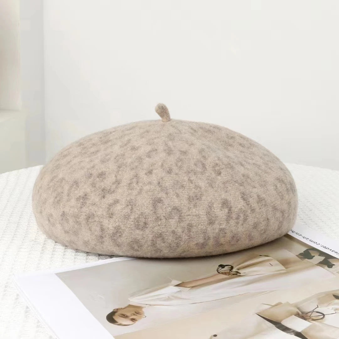 New 4 Colors Leopard Winter Beret Female Cap