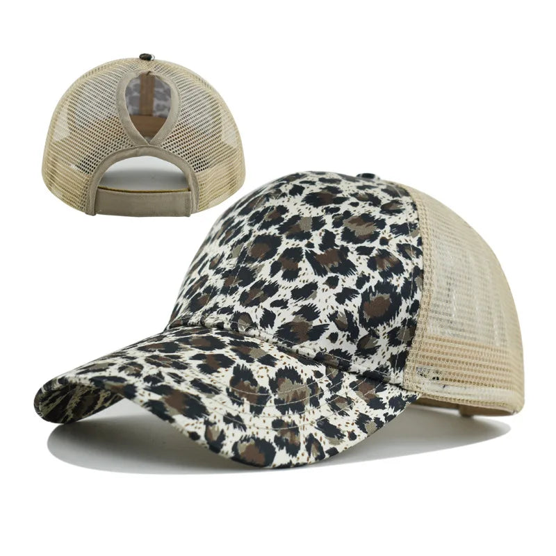 Fashion Leopard Print Baseball Cap Women's Ponytail Hat